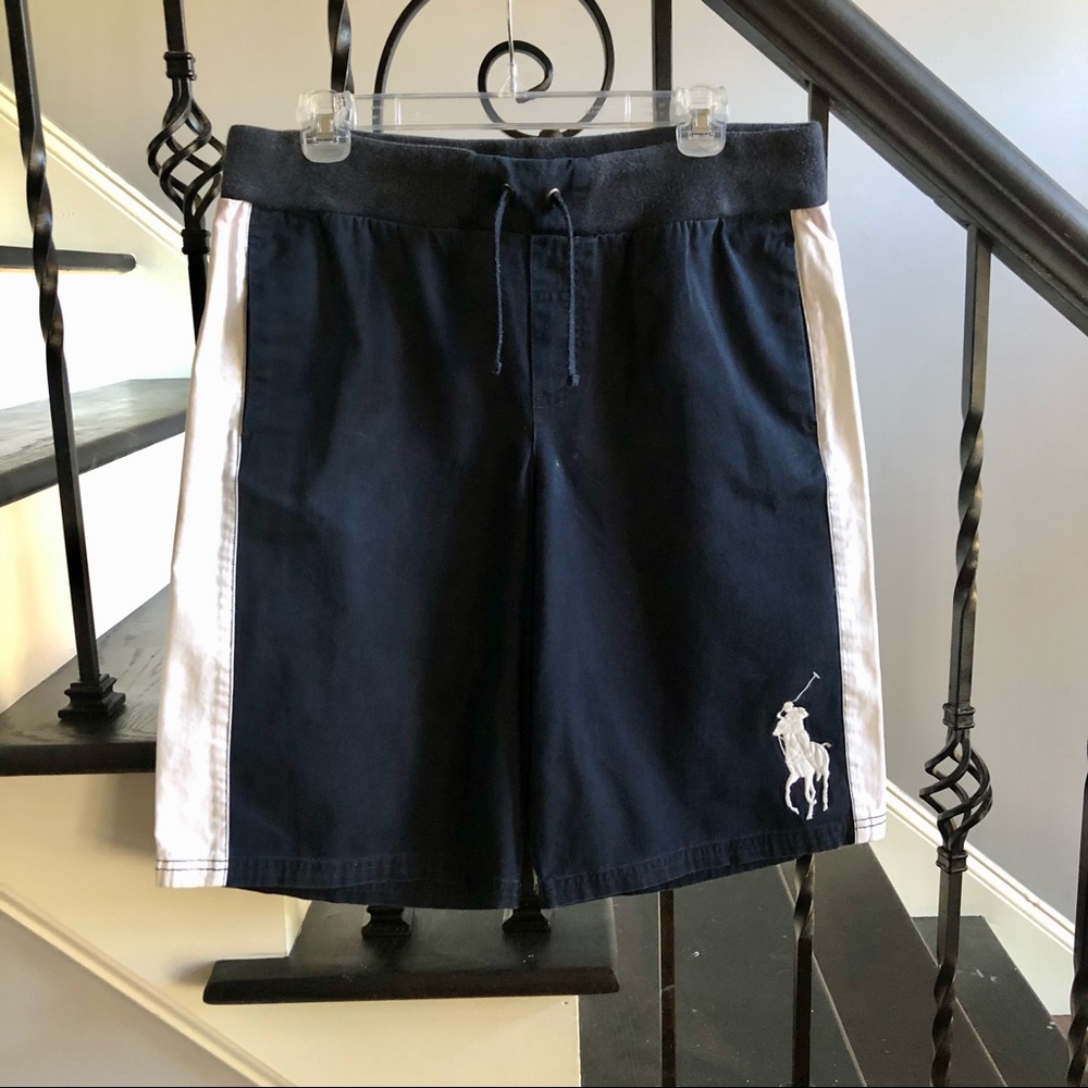Polo shorts, navy w/pockets & drawstring